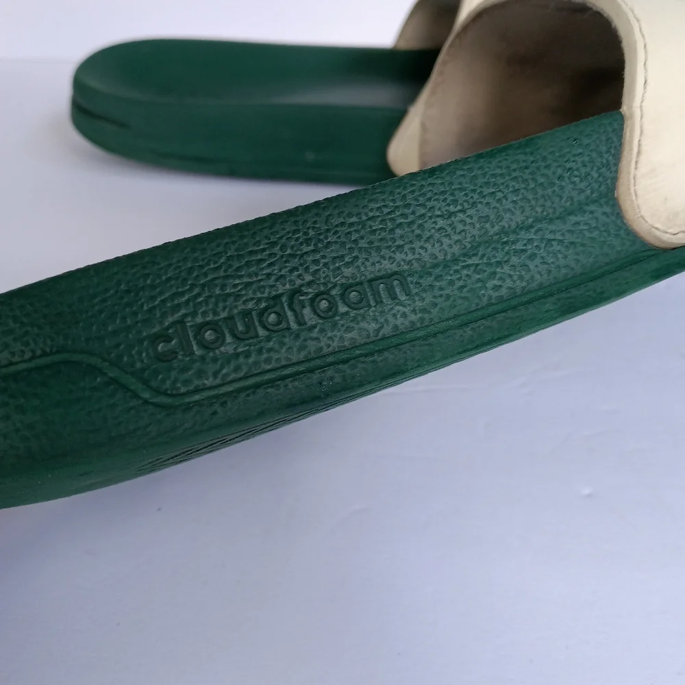 Adidas Adilette Mens Green & White Cloudfoam Shower Soccer Slides Size 11